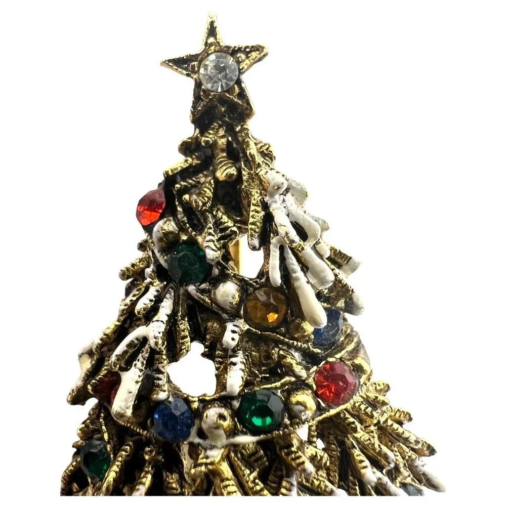 Vintage ART‎ Christmas Tree Brooch Pin gold Tone With Rhinestones Arthur Pepper